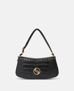 Bolso Tote Stella McCartney S-Wave Croc-Effect Embossed Mujer Negros | NYEVKW538